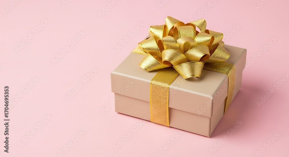 Fototapeta premium Gift Box with Gold Ribbon on Pink Background.