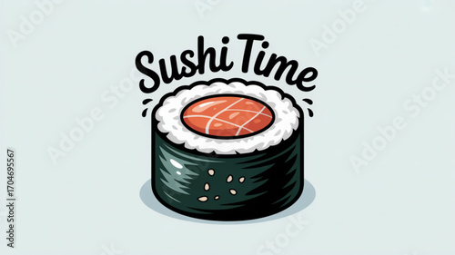 Sushi roll vector illustration for japanese food lovers and restaurant promotion with sushi time lettering
