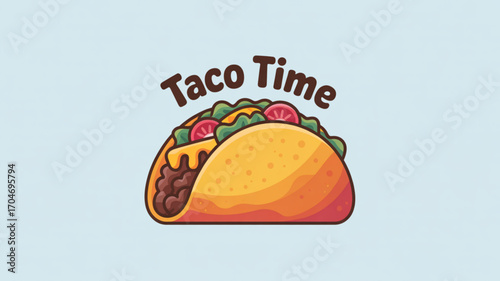 Delicious taco time illustration with meat cheese lettuce and tomato for mexican food lovers design vector