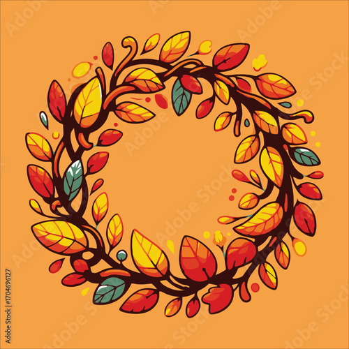 Round autumn leaf illustration to complement your design