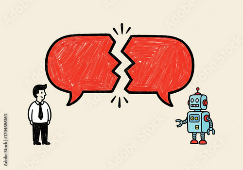 Concept of communication breakdown between human and AI robot
