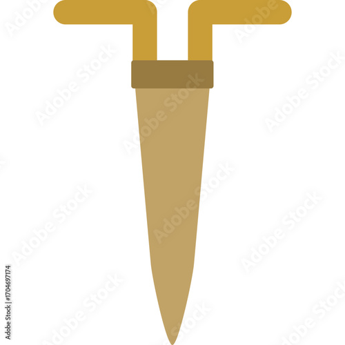 Yellow garden trowel with wooden handle, small digging tool illustration ideal for planting or soil work.

