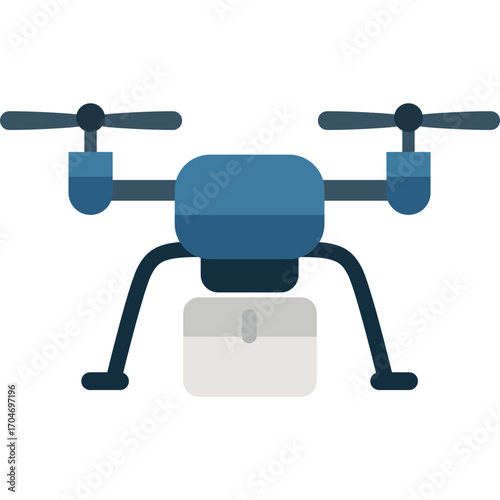 Blue drone with four propellers, aerial device illustration perfect for technology or farming themes.