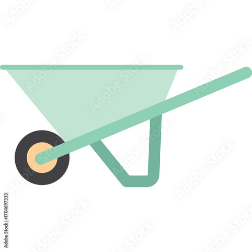 Green wheelbarrow with black wheel, practical gardening tool illustration ideal for yard or farm work.

