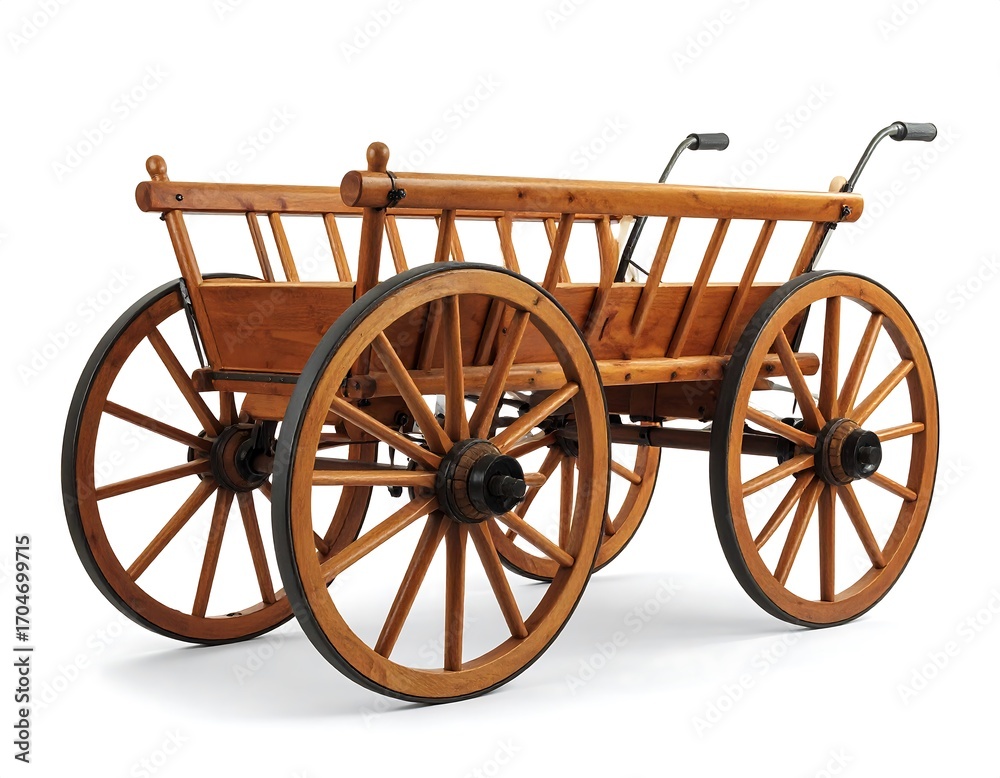 Fototapeta premium Antique wooden wagon on white background
