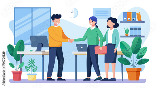 Business meeting with handshake in modern office space