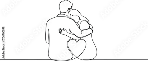 Loving couple embracing with a heart symbolizing their connection