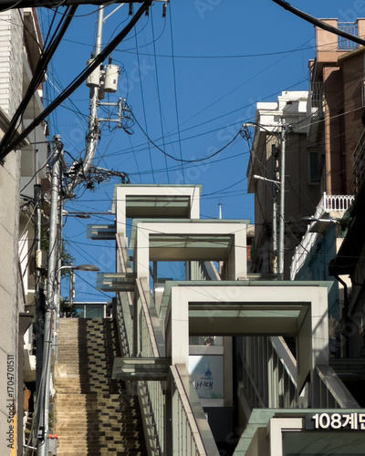 Photography Outdoor escalator on hillside street in Yongsan, Seoul