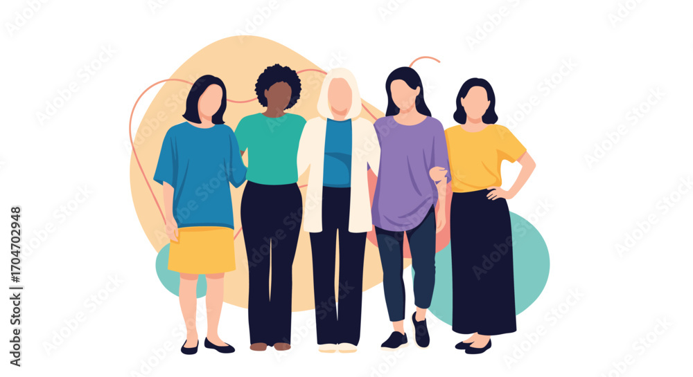 Fototapeta premium A diverse group of women standing together demonstrating unity and strength in solidarity