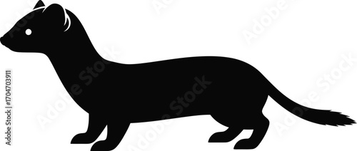 Sleek black silhouette of a ferret poised for action against a white background