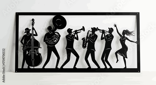 Silhouette Jazz Band and Dancer in Black Metal Wall Art