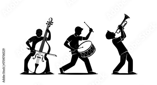 Silhouette Illustration of Musicians Playing Instruments