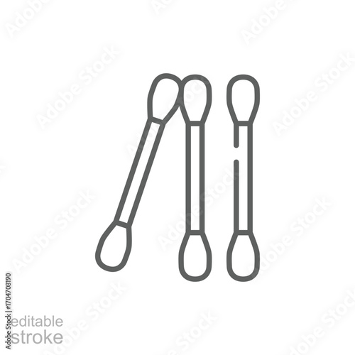 Cotton buds, hygiene icon. Simple outline style. Swab, pattern, flower, texture, health, medical, beauty concept. Thin line symbol. Isolated design editable stroke.