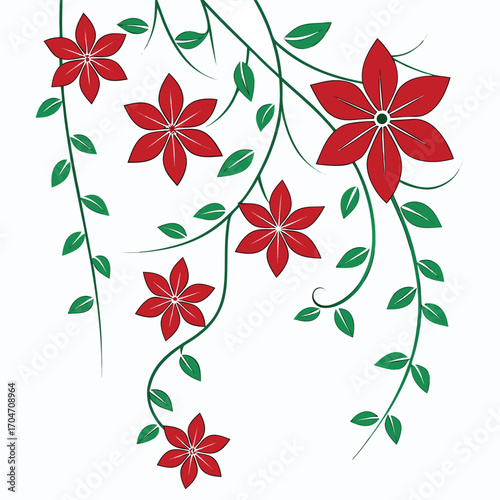 Vivid red flowers cascade gracefully on green vines against a transparent backdrop visually appealing