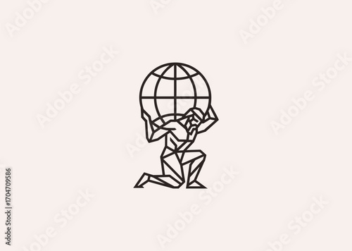 A geometric line art logo of Atlas carrying the heavens, symbolizing endurance, strength, burden, and resilience