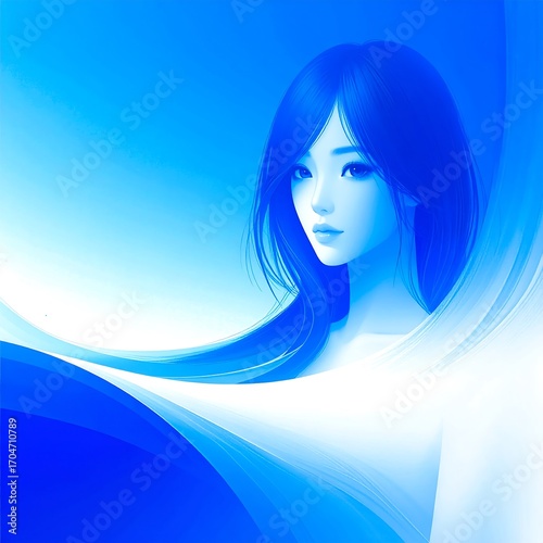 Blue-toned portrait of a girl
