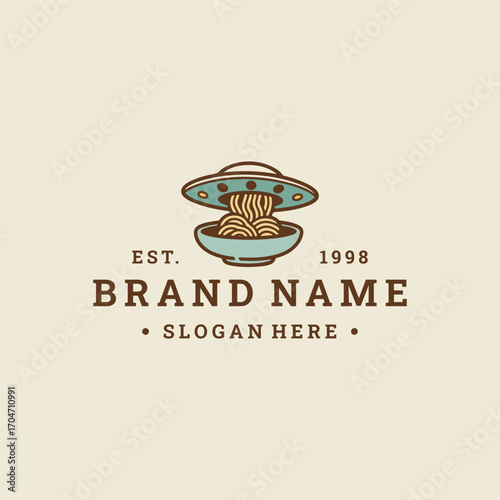 Ufo noodle logo vector hipster vintage icon illustration