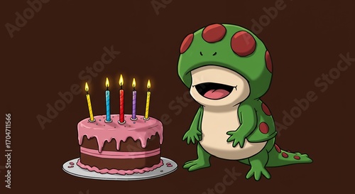 Cartoon lizard celebrating birthday