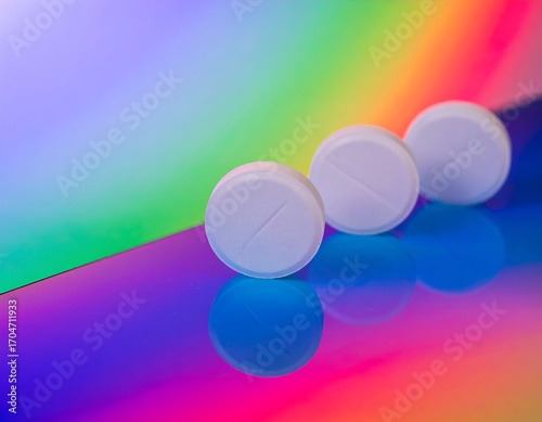 Colorful backdrop highlights three pills