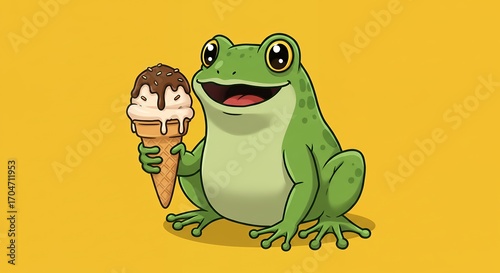 Frog eating ice cream