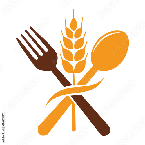 A food logo featuring a spoon, fork, and wheat, representing a restaurant, catering service, or farm-to-table business