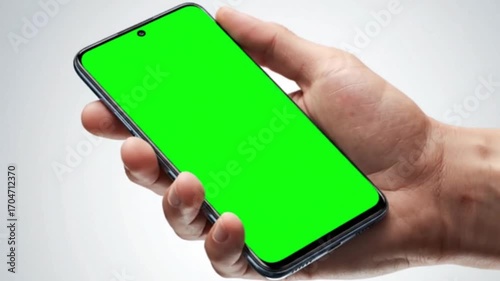 Realistic Hand Holding Smartphone with Green Screen