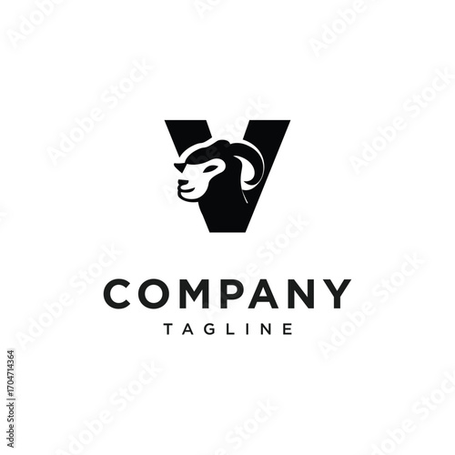 Letter V Merino Sheep Logo Icon Vector