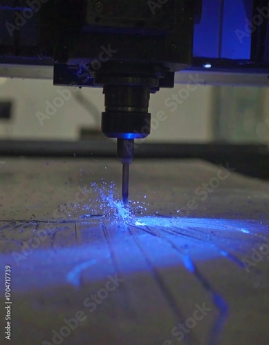 Close-up of a CNC router cutting material