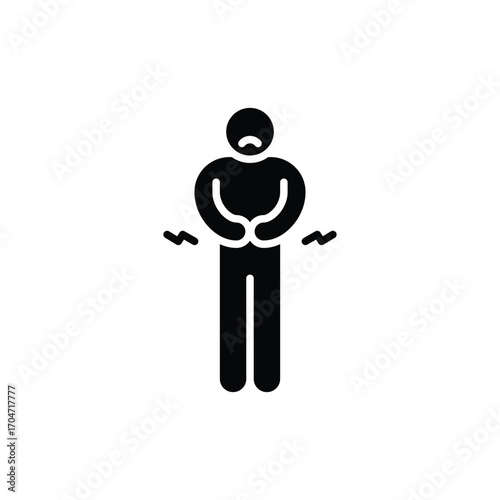 Hungry man icon. Simple glyph style. Poor man, hunger, stomach, pain, holding, person, abdominal, adult, constipation, ache, sad people concept. Silhouette, solid symbol. Isolated design.