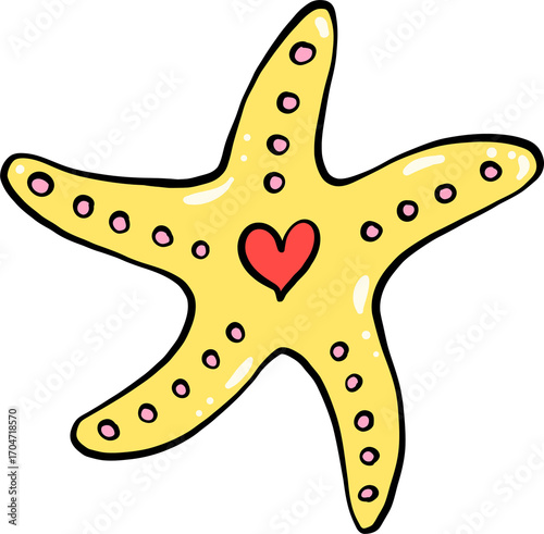 Cute Starfish with Heart  Hand Drawn, Pastel Fisherman Aesthetic
