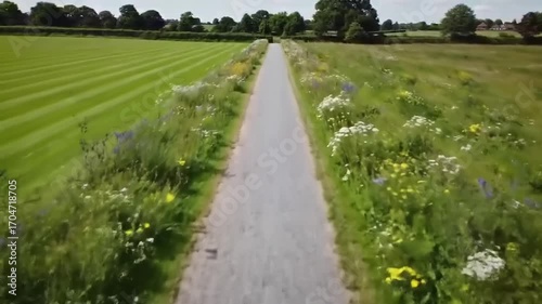Rural pathway through lush fields