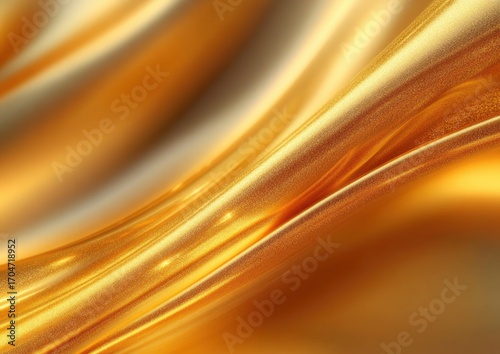Smooth flowing golden metallic fabric texture with shimmering reflective highlights and soft curves creating a luxurious and elegant effect
