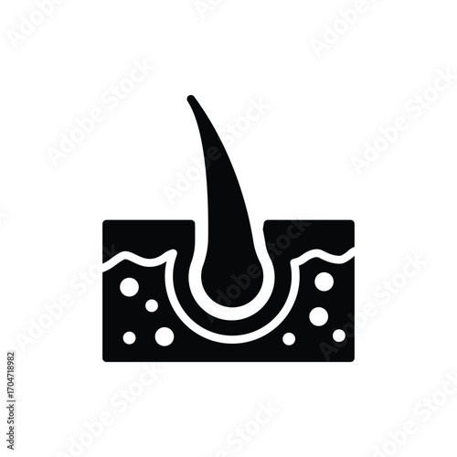 Hair follicle icon. Simple glyph style. Dermatology, nourish, science, spa, medical, beauty, medicine, skin, growth, health element concept. Silhouette, solid symbol. Isolated design.