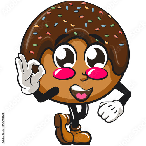cute chocolate ball mascot character vector illustration greet by giving oke sign, work of hand drawn