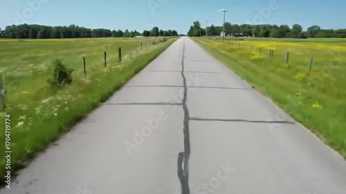 Rural road through grassy fields