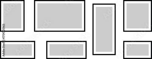 Set of rectangular photo or picture frame. Photo frame. Frame. Square frame set. Blank pictures. Vector decoration element. Black photo frame