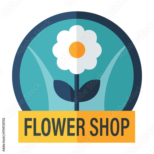 a colorful flower shop logo with a white daisy, representing nature, beauty, and fresh floral arrangements