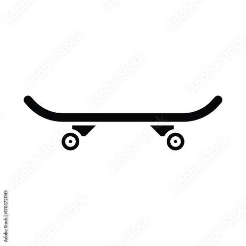 Skateboard icon. Simple glyph style. Skate, board, wheel, skater, youth, street, city sport, fun, urban, transportation, recreation concept. Silhouette, solid symbol. Isolated design.