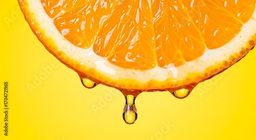 Close Up Orange Slice with Dripping Juice.