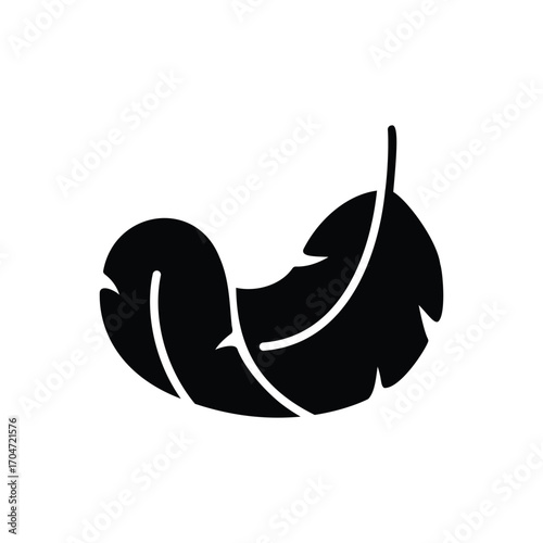 Feather icon. Simple glyph style. Light, weight, smooth, pillow, bird, quill, fluff, falling, lightweight concept. Silhouette, solid symbol. Isolated design.