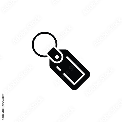 Keychain icon. Simple glyph style. Key, chain, keyring, ring, car, house, home, hotel, label concept. Silhouette, solid symbol. Isolated design.