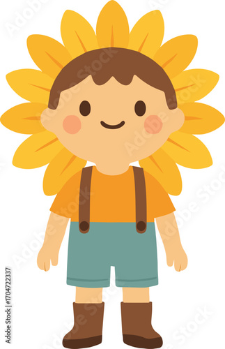 Boy dressed as a cheerful sunflower blossom