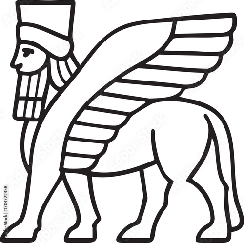 Ancient lamassu guardian line art