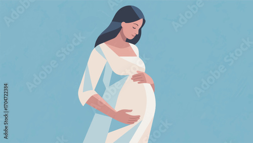 Illustration Of A Pregnant Woman Holding Her Stomach Vector Design Template