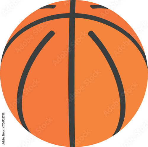 Flat design icon of a basketball, a symbol of team sports, competition, and physical activity. Simple vector graphic for athletic concepts, recreational games, and healthy lifestyle
