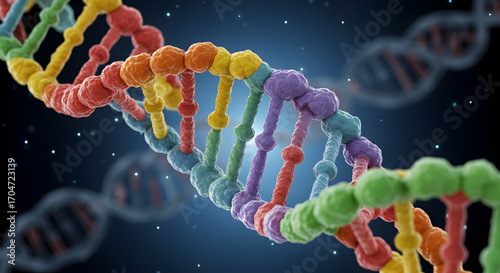 Vibrant 3D DNA Double Helix. Genetic Code, Biology, Scientific Research, Molecular Structure, Medical Innovation