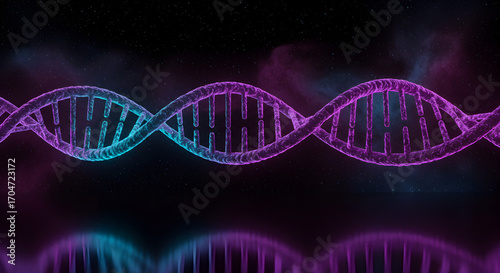 Vibrant Neon DNA Double Helix. Genetic Code, Biotechnology, and Scientific Research Concept. Molecular Biology Background.