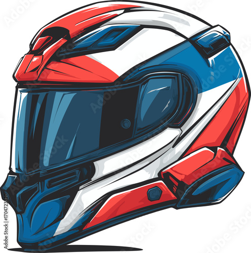 Stylish motorcycle helmet design features bold colors and a modern appearance for riders seeking protection and flair isolated on transparent background. Vector illustration.