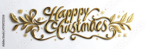 Wallpaper Mural Elegant golden calligraphy text wishing happy christmas surrounded by ornate gold leaf decorations and delicate snowflakes on white background Torontodigital.ca