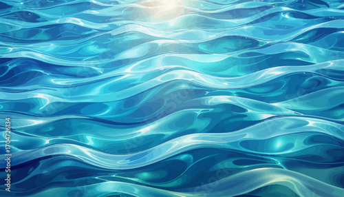 Calming turquoise ocean waves with sunlight reflecting, nature background for spa wellness and relaxation presentations